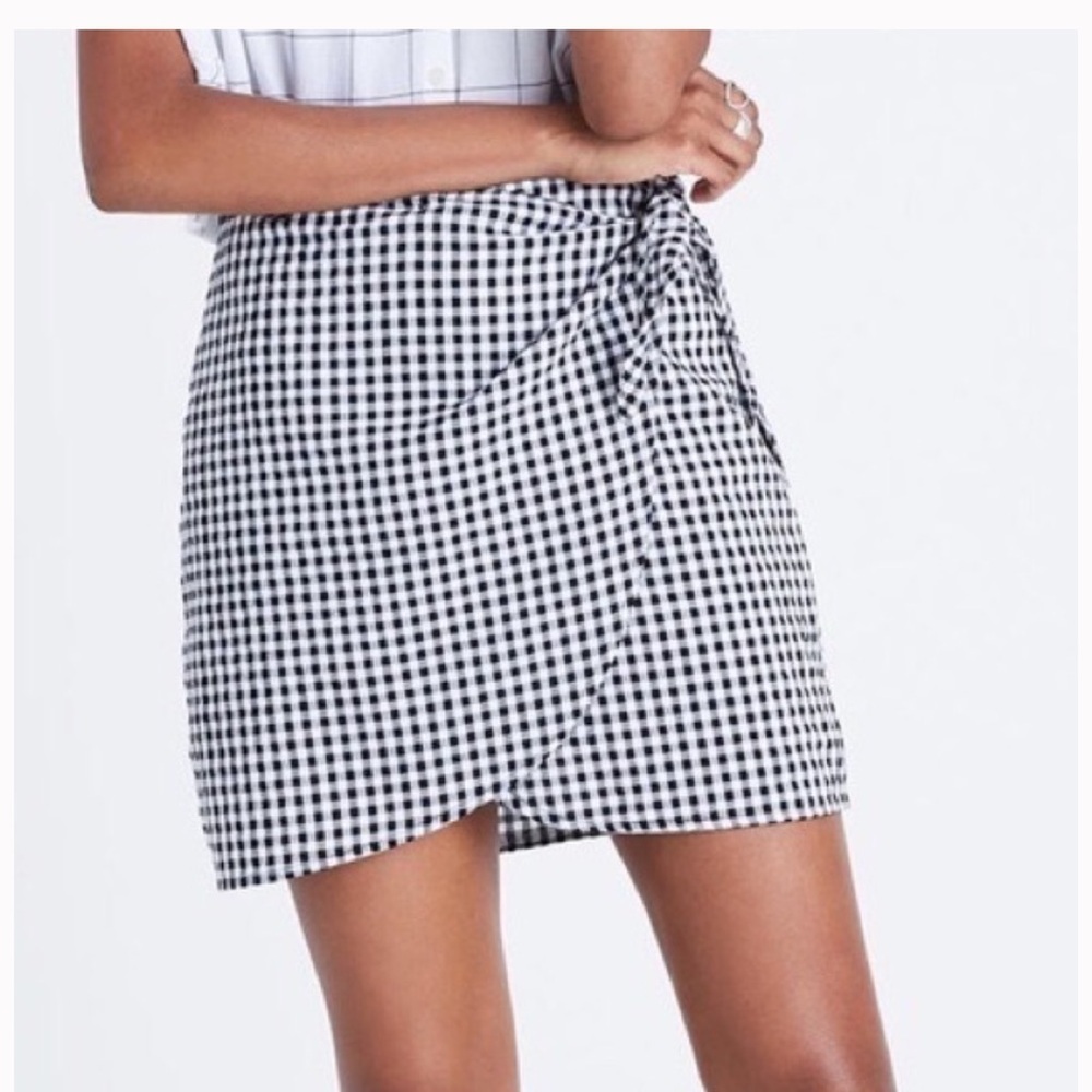 Madewell Black and White Gingham Wrap Skirt